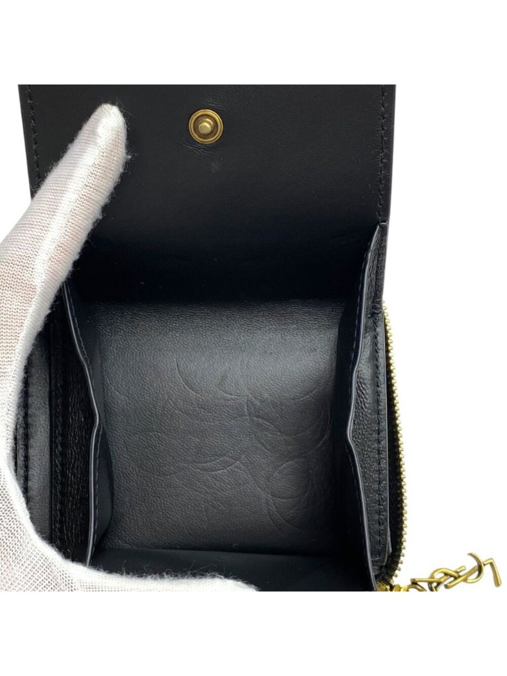 Saint Laurent Pegaso Twofold Wallet Folding YSL Logo Leather Black Compact - Picture 5 of 9
